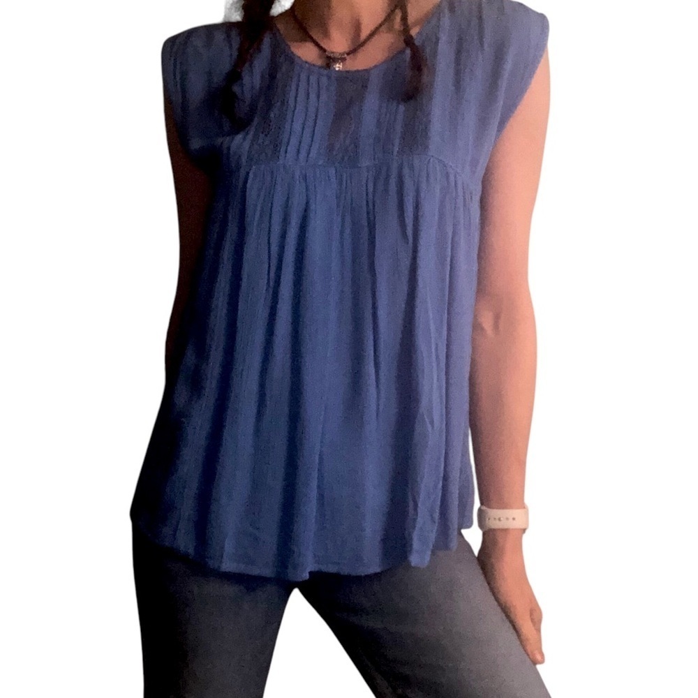 American Eagle Babydoll Top Sz XS Oversized Blue Gauze Beach Sleeveless Casual